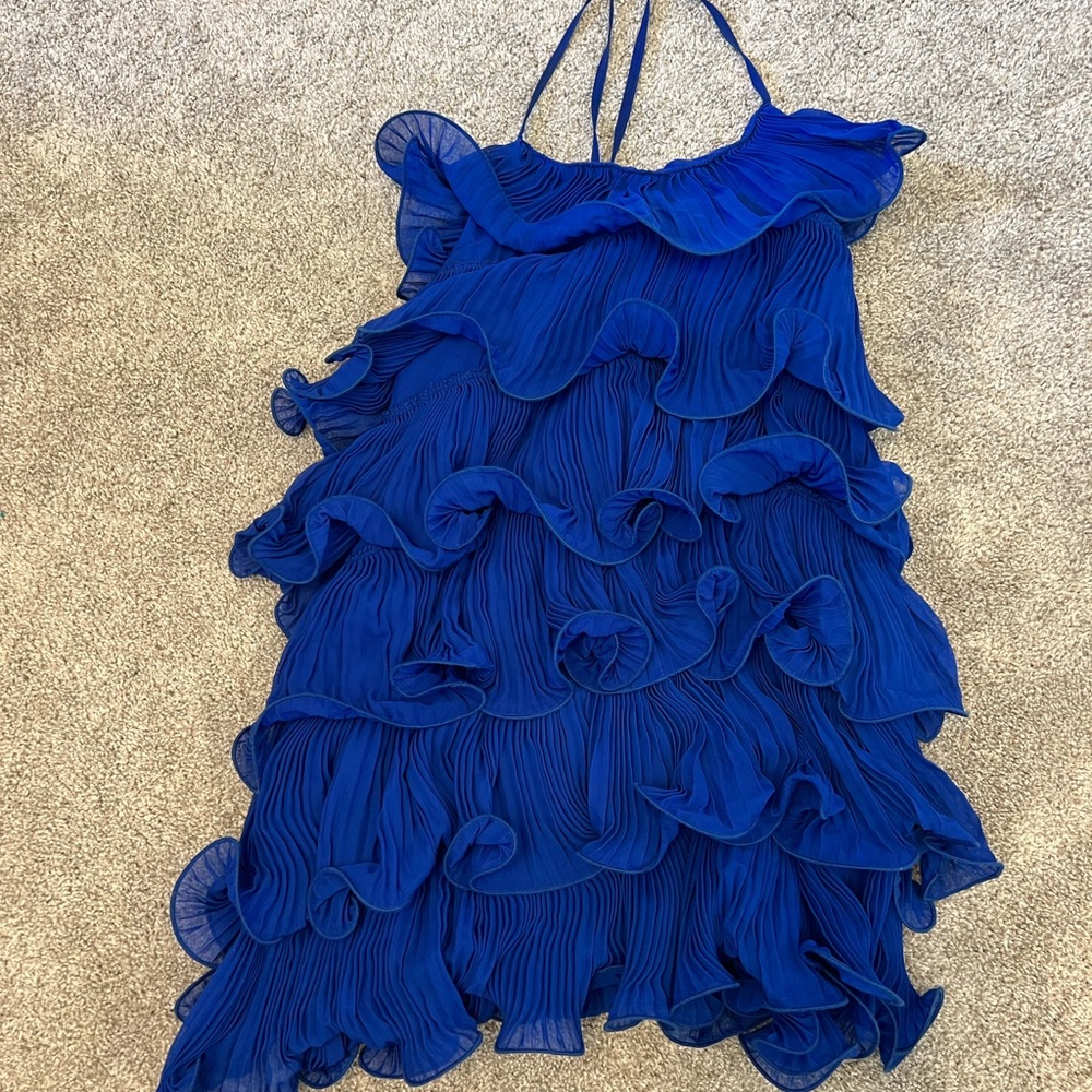Shop Triple Threads Blue Ruffle Dress Size Medium - Picture 2 of 3